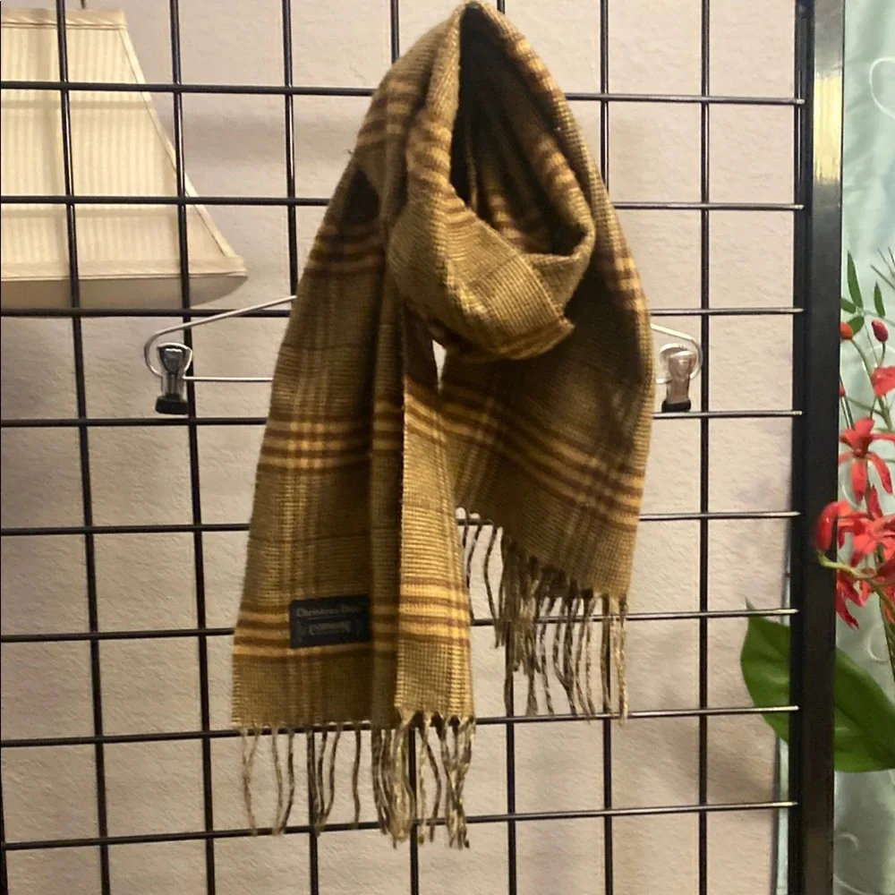 Christian Dior Plaid Scarf in Brown and Tan